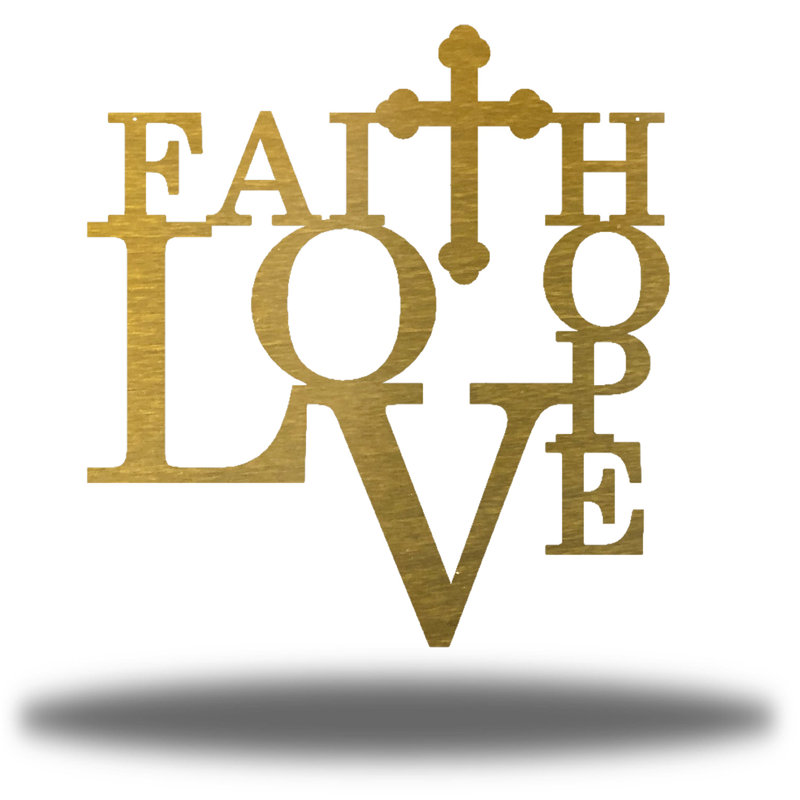 Art mural Faith Hope Love, Or, H 12 po x l 12 po x P 0,6 po