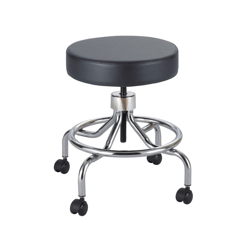 Adjustable Black Metal Swivel Lab Stool with Casters