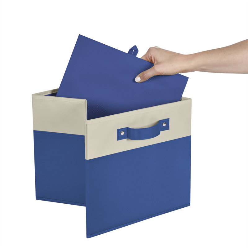 RiverRidge Kids 2pc Two-Tone Fabric Collapsbilble Cube Storage Organizers with Handles, Blue