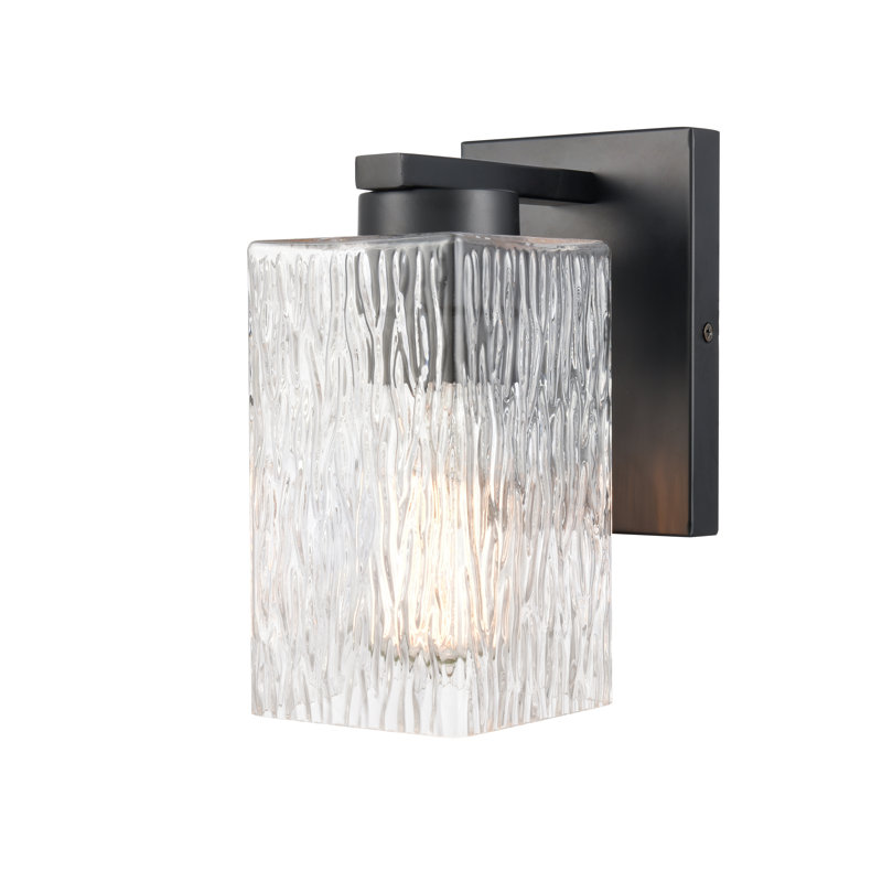 Althelia - 1 lumière - 5 pouces - Noir mat - Abat-jour ondulé transparent - Éclairage pour meuble-lavabo, Clear, Une lumière
