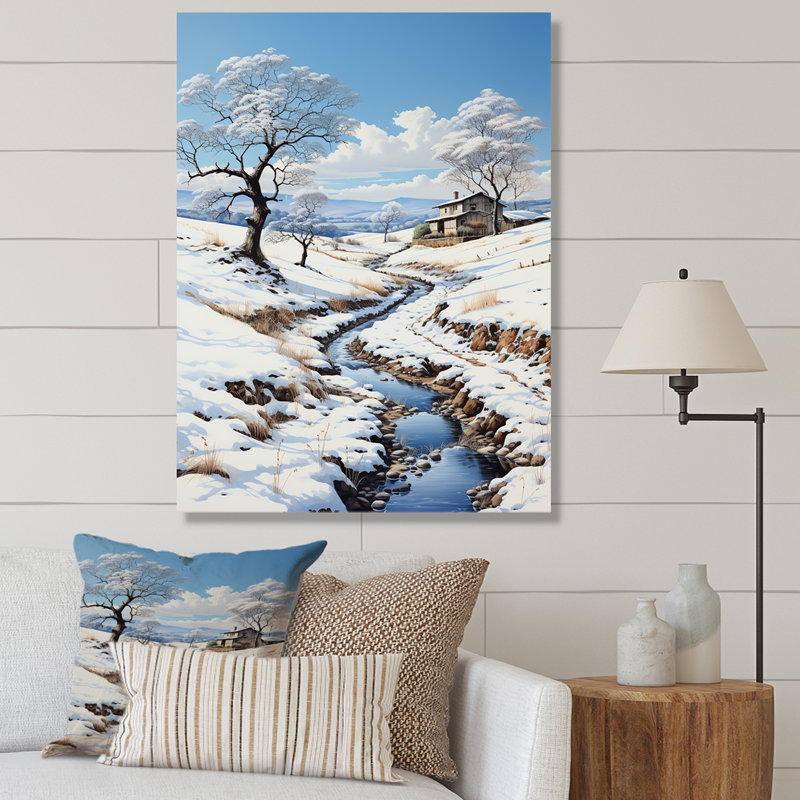 Snow Winters River Solitude I - impression, H 32 po x l 16 po x P 1 po, Toile tendue