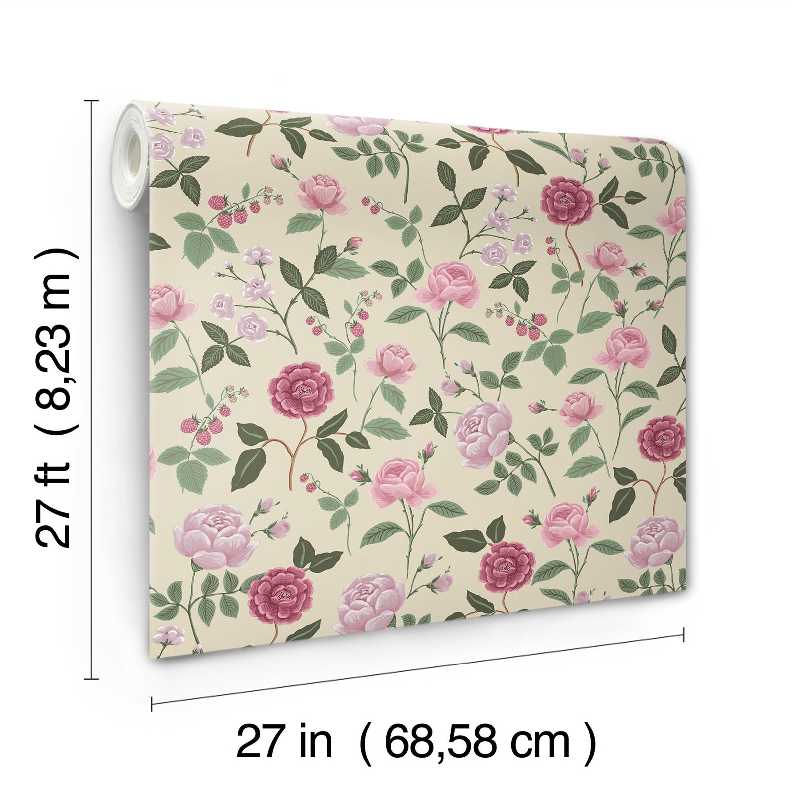 Roses Wallpaper Double Roll, Linen
