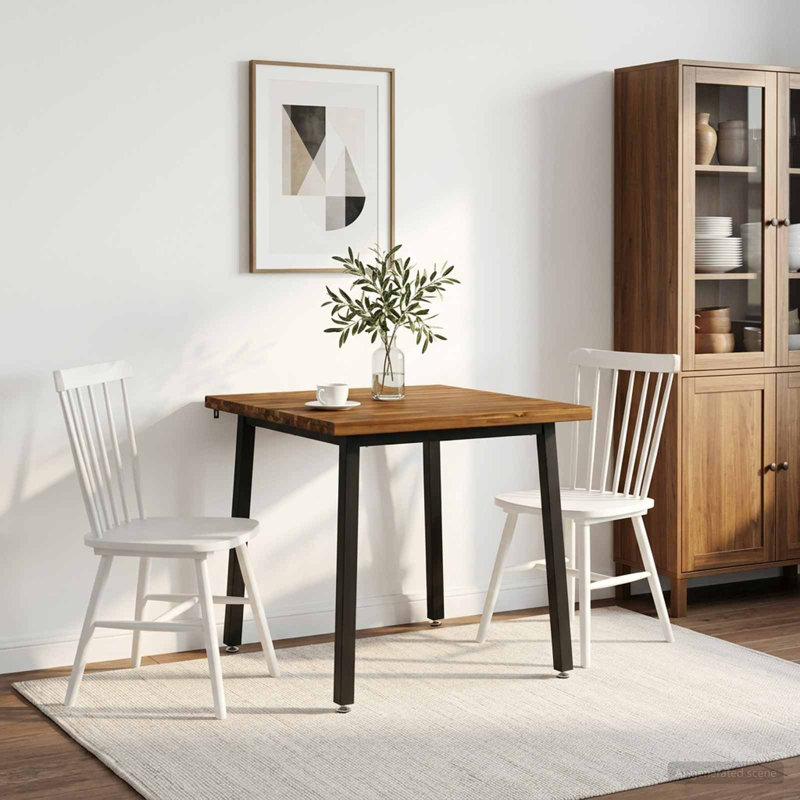  Dining Table Adjustable Solid Acacia Wood Modern Indoor Rectangular, White, 75cm H x 90cm W x 55cm D