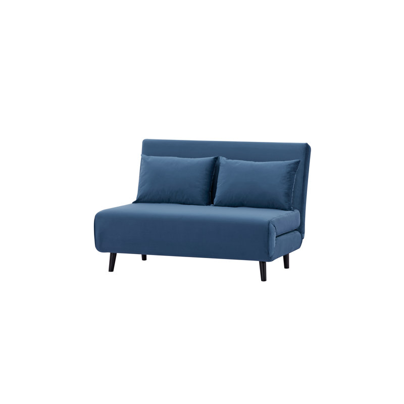 Aljoharah Queen 121cm Velvet Futon And Mattress, Blue