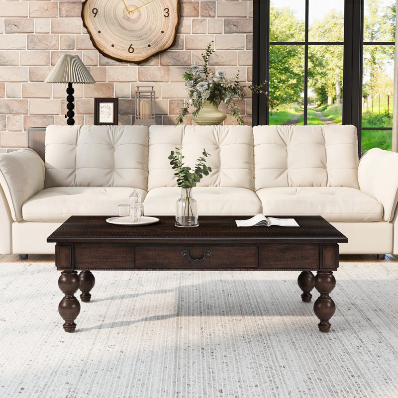 Table basse rectangulaire en bois avec tiroir de rangement, Espresso