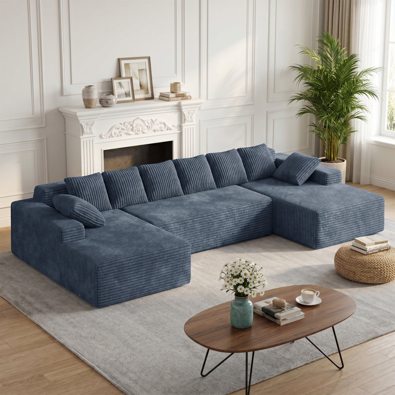 Canapé modulaire en forme de U de 131 po avec méridienne et sans méridienne, sans assemblage requis, Velours côtelé gris