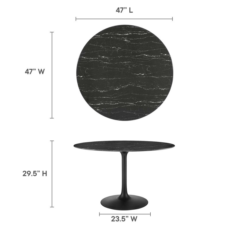 Modway Lippa Circular Artificial Marble Dining Table, Black, 28" W x 28" L