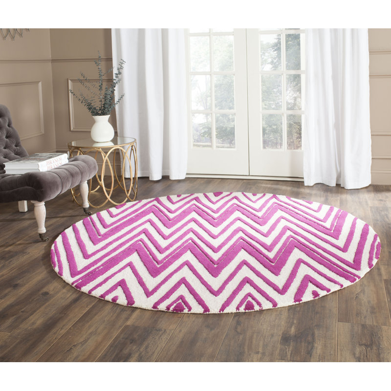 Sanyla Hand Tufted Wool Chevron Rug, Round 6'