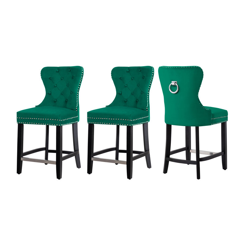 Kirsten Upholstered Counter Stool with Metal Frame, Counter Stool (24" Seat Height), Dark Green, Black