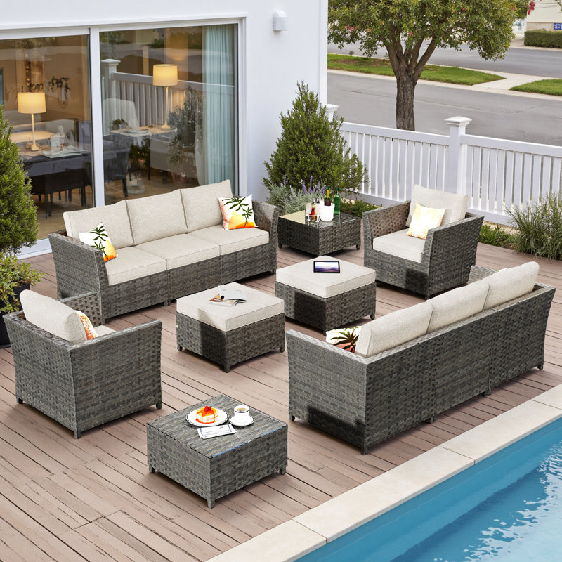 Darihanna 8 Piece Rattan Sectional Seating Group with Cushions, Beige