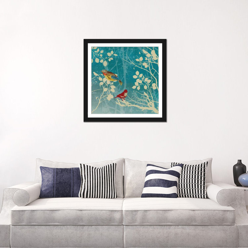 « blue oiseau ii », impression sur toile, Blanc, H 16 po x l 16 po x P 1 po, Papier beaux-arts encadré noir