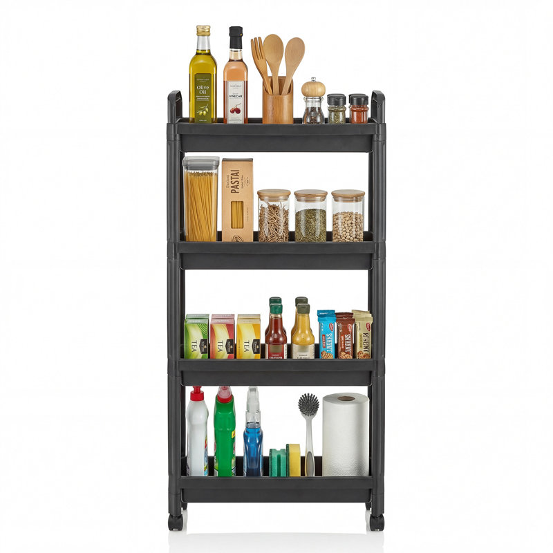 54cm W Plastic Shelving Unit with Wheels, Black