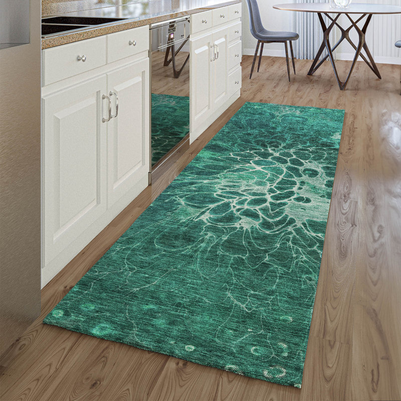 Tapis sarcelle Fehr Premium lavable à la machine, Tapis de couloir 2 pi 3 po x 7 pi 6 po
