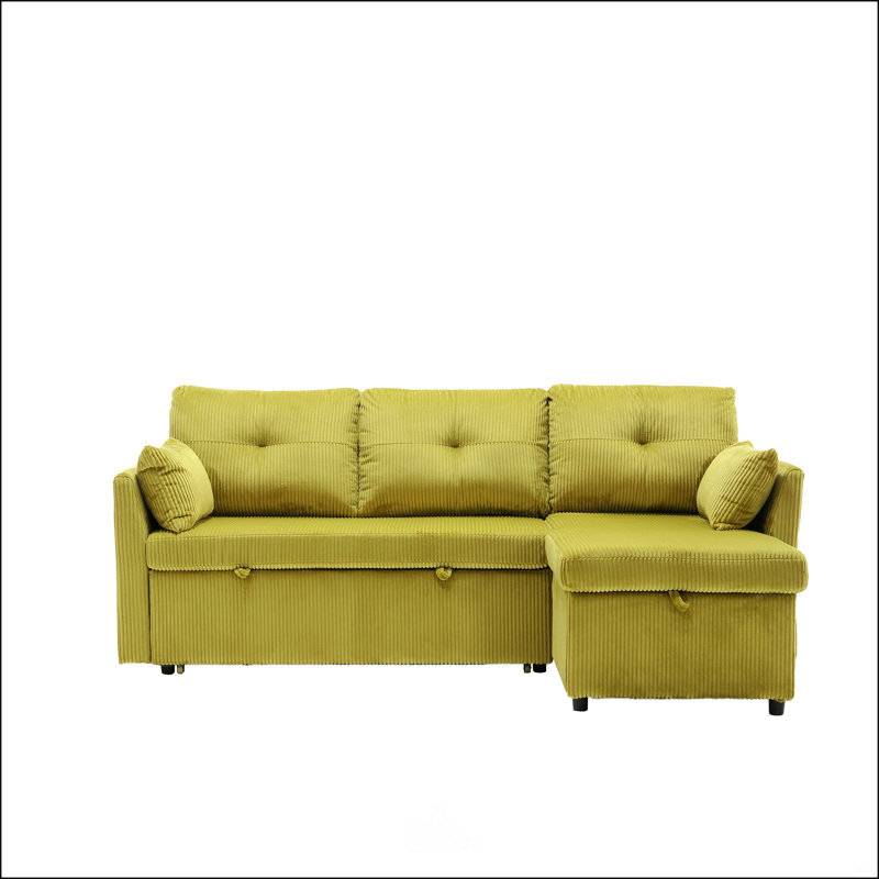Modular L-Shaped Sofa, Modular Long Sofa with Reversible Chaise Lounge, Olive Corduroy