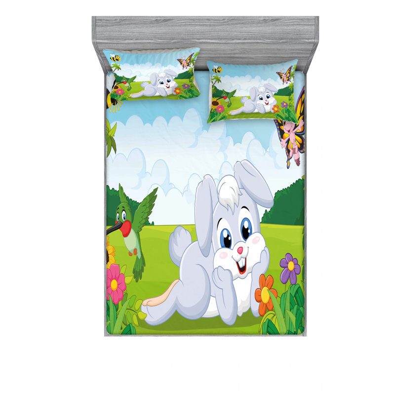Ensemble de draps Rabbit on the Grass, Ensemble de draps pour lit double avec un drap-hou