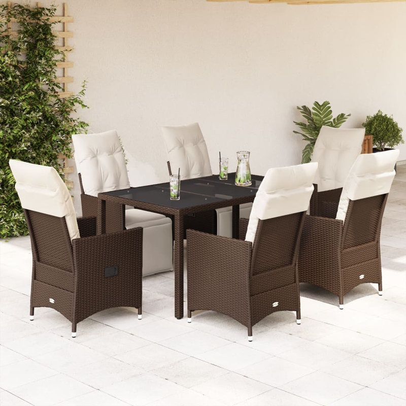 Ensemble bistro de patio avec coussins en rotin de polyester brun, H 29,5 po x l 59,1 po x P 35,4 po, 6