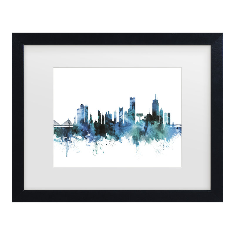 «Michael Massachusetts Blue Sky Blue Teal» par Michael Tompsett, art encadré mat, H 13 po x l 16 po x P 0,75 po, Noir