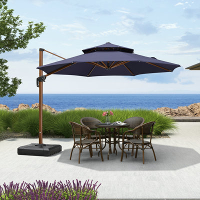 Fratello 120'' Round Wood Pattern Cantilever Umbrella,Navy