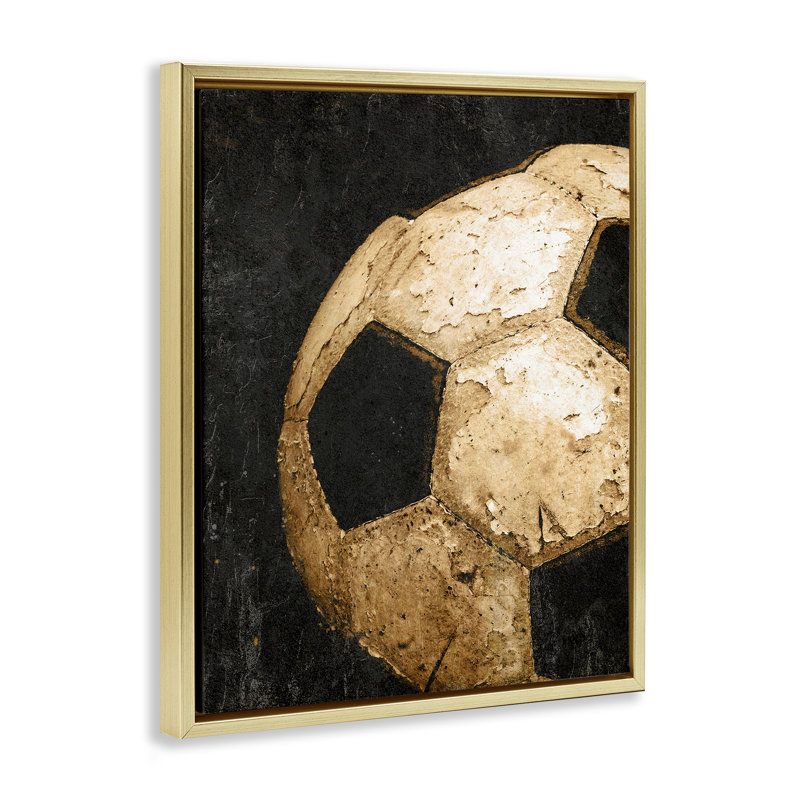 Cadre flottant rétro avec ballon de soccer, design par Kim Allen, H 21 po x l 17 po, Cadre flottant métallique doré