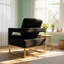 Chaise d'appoint de style moderne avec base en métal doré, fauteuil de loisir rembourré en velours avec accoudoirs ouverts, fauteuil, noir