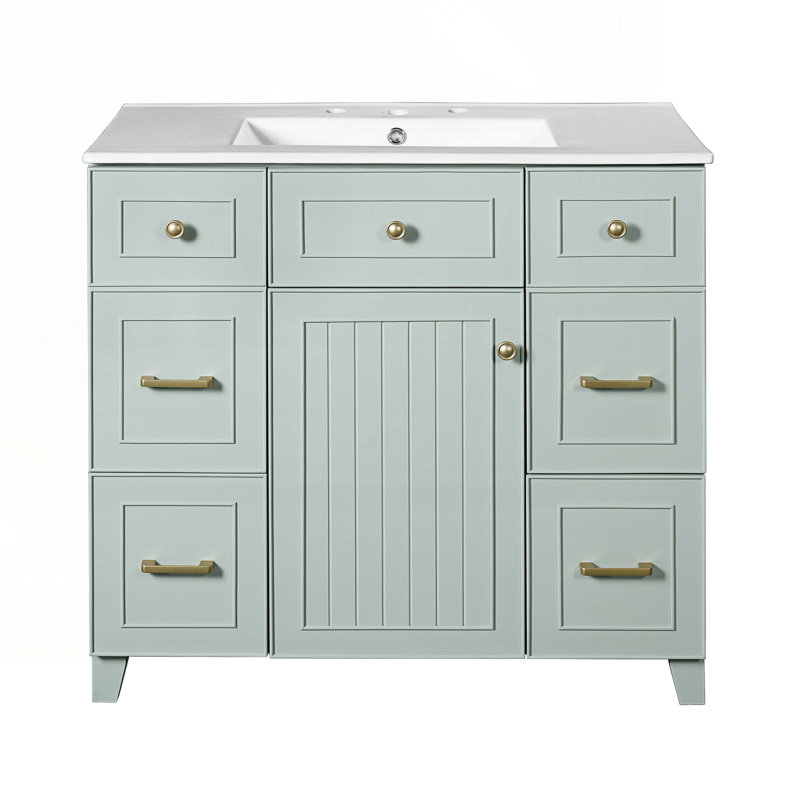 Meuble-lavabo 36 po avec lavabo en céramique, Vert, 8 po