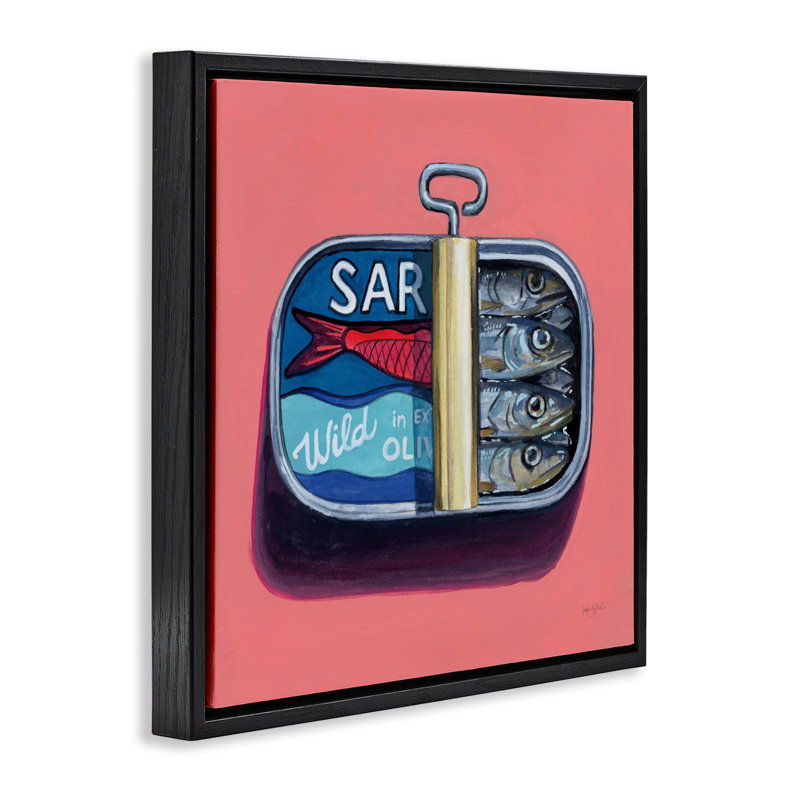Sardines sauvages sur cadre flottant rose, design par Kate Jarvik Birch, Cadre flottant noir de jais, H 18 po x l 18 po