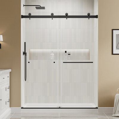 55" - 60" W x 76" H Double Sliding Frameless Shower Door with Clear Tempered Glass