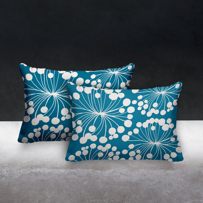 Floral Outdoor Reversible Throw Pillow, Turquoise