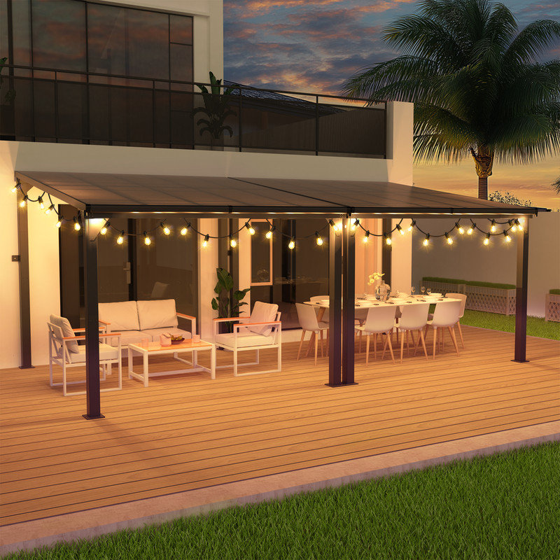 10 * 20FT Outdoor Gazebo Pergola Aluminum Framed with Sloping Pitched Roof, 96" H x 240" W x 114" D