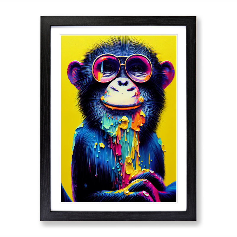 Paint Drip Monkey No.3 - Single Picture Frame Print, Black, 46cm H x 34cm W x 2cm D