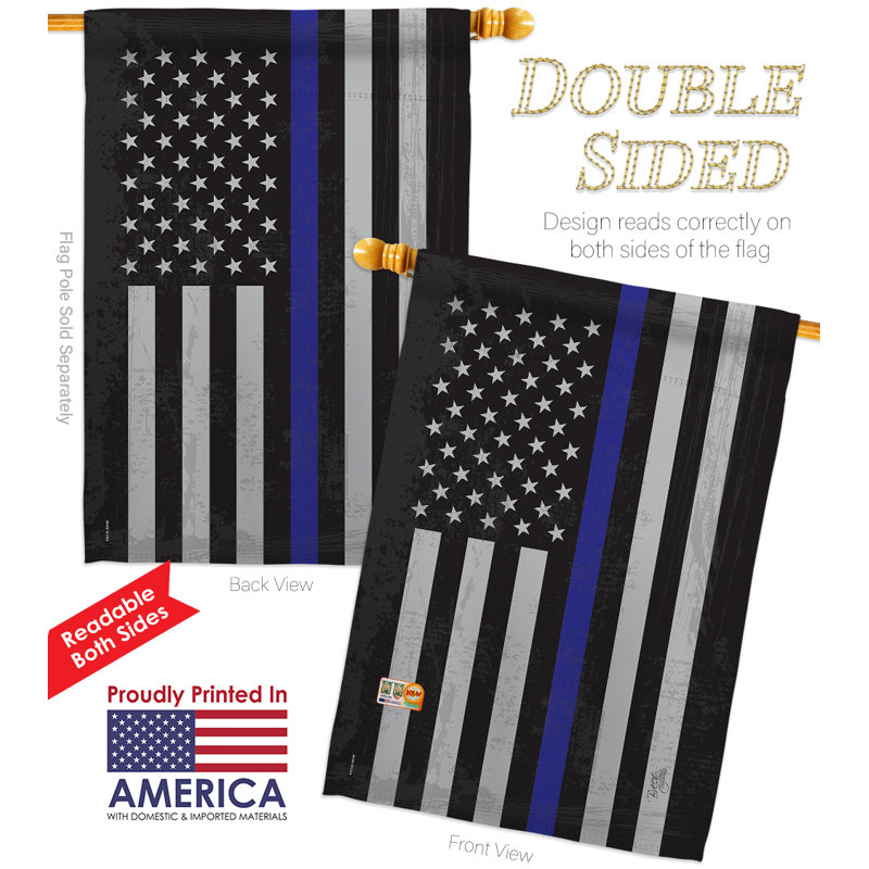 Mélange de polyester à 2 côtés 40 x 28 po american red rayures drapeau maison, Noir / bleu
