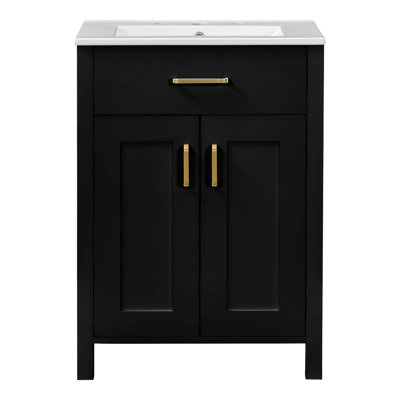 Ensemble de meuble-lavabo 24 po avec lavabo en céramique, luxueux meuble-lavabo compact, 2 portes à fermeture douce