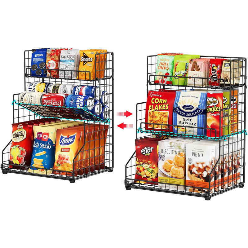 X-cosrack 3-Tier Snack Organizer Rack Bins with Adjustable Tilting Design for Pantry Storage,Metal Wire Snack Holder for Kitchen Bathroom Cabinets Countertops