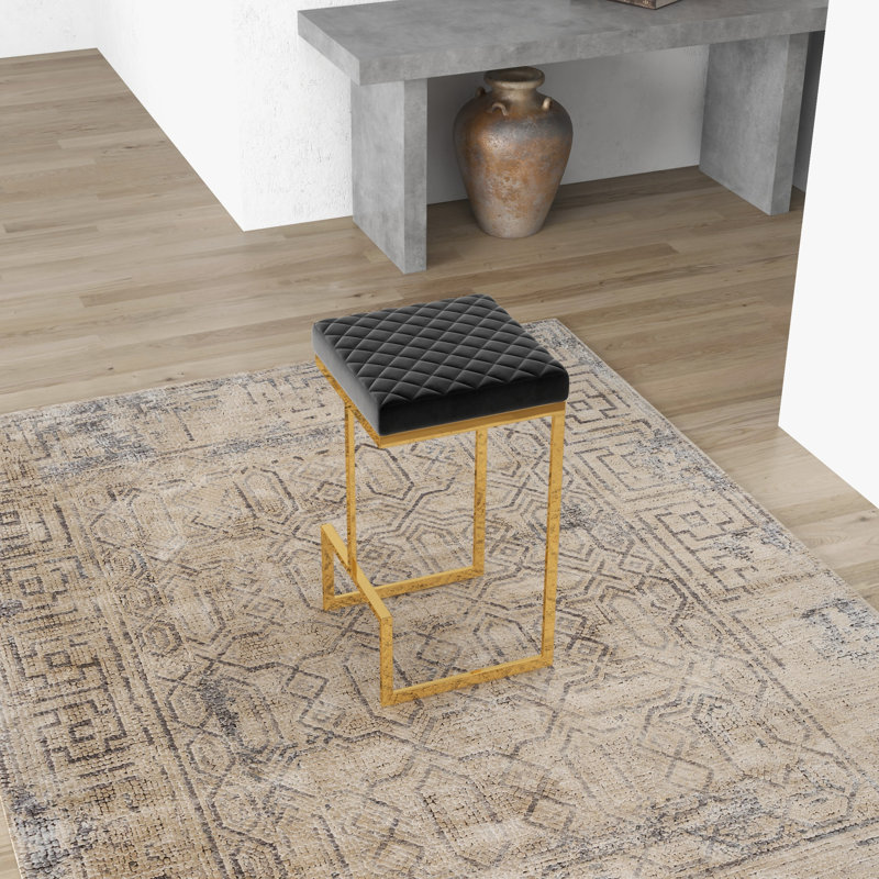 Tabouret de bar et de comptoir rembourré Eicholtz, Velours noir, Tabouret de bar (siège d'une hauteur de 29,5 po)