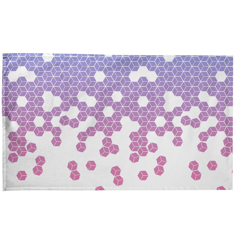 Serviette de thé à motif cube culbuté, Polyester sergé, Mauve / Blanc