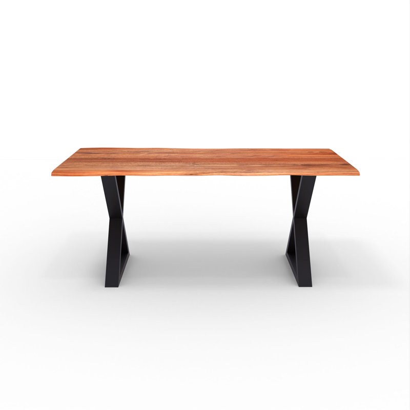 Table de salle à manger à bord naturel à double piédestal de 67 po Hosteen, Acacia