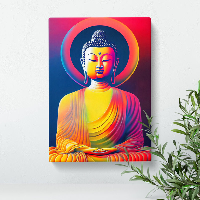 Colourful Buddha No.1 - Print, Wrapped Canvas, 50cm H x 35cm W x 3cm D, No Matte
