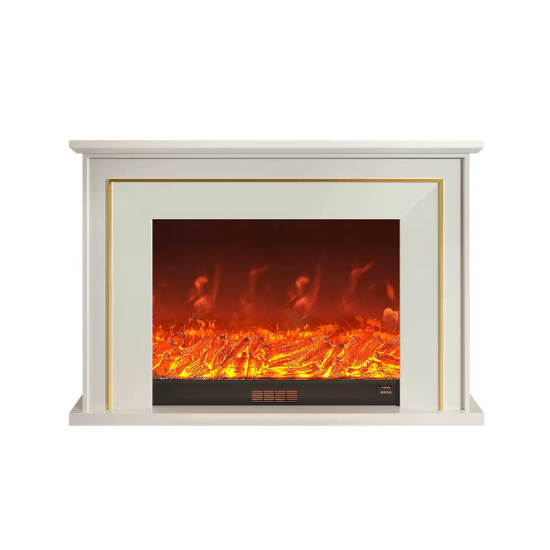 White Solid Wood Electric Fireplace, White, 39.37" H x 47.24" W x 12.6" D