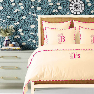 Monogram 400TC Cotton Small Scallop Embroidery Duvet Cover Set