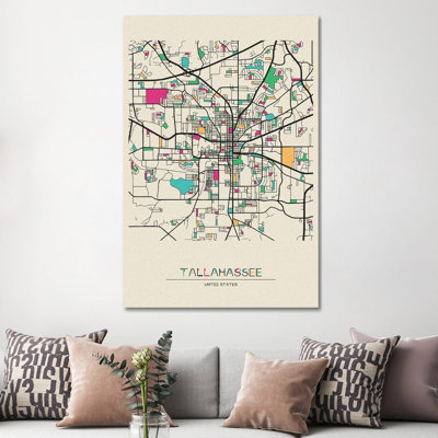 Tallahassee, Florida Map by Ayse Deniz Akerman - Wrapped Canvas Gallery-Wrapped Canvas Giclée