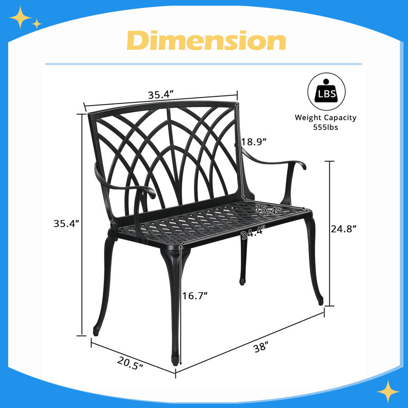 Banc d'extérieur en aluminium 38 po à dossier orchidée