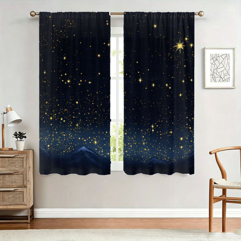 2Pcs rideaux de nuit étoilés, imprimé galaxie céleste, filtrage de la lumière, conception à passe-tringle, pour le salon, la chambre à coucher, le balcon et la cuisine
