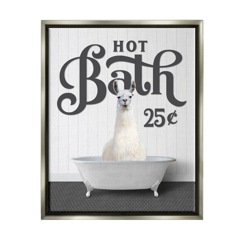 " Hot Bath Llama Sign ", Lustre Grey Floater Frame, 31" H x 25" W x 1.7" D