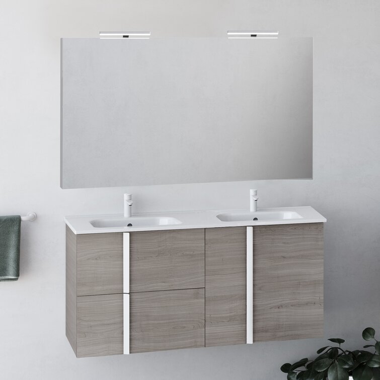 Miguel 48'' Double Bathroom Vanity with Ceramic Top with Mirror