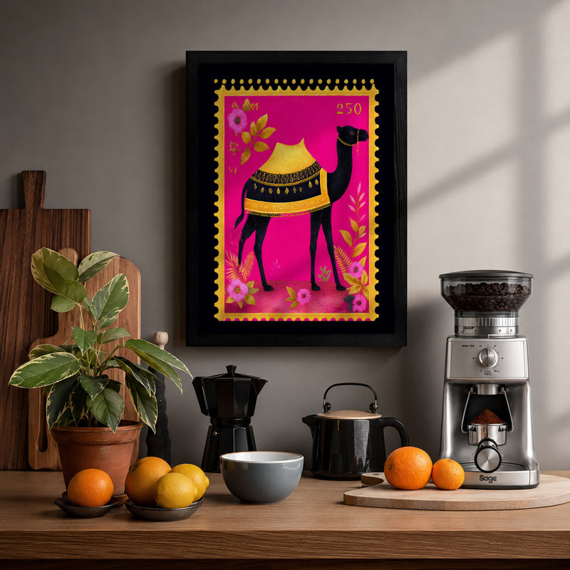 Camel In Gold Retro - Print, A2 - 59.4 x 42.0 cm, Black