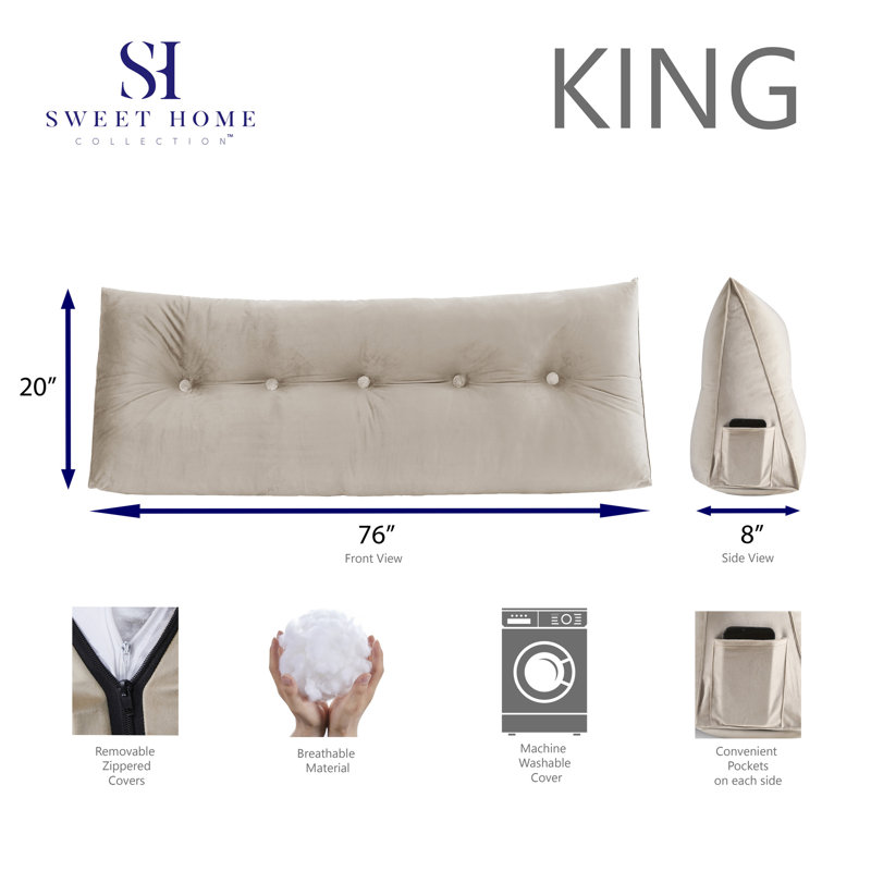 Bed Wedge And Gap Filler Pillow For Headboard With Side Pockets By Sweet Home Collection, King