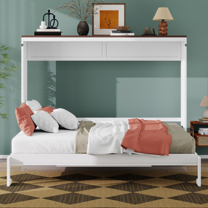 Armoire horizontale horizontale, lit escamotable ferme avec port USB, lit escamotable en bois, White