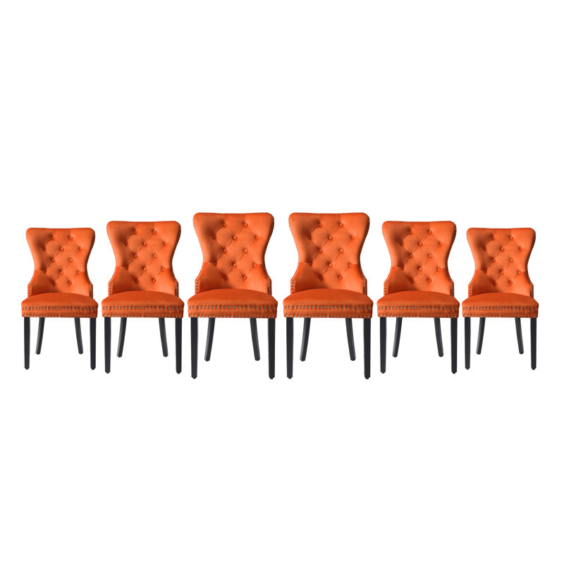 Tufted Velvet Side Chair (Set Of 6), Orange