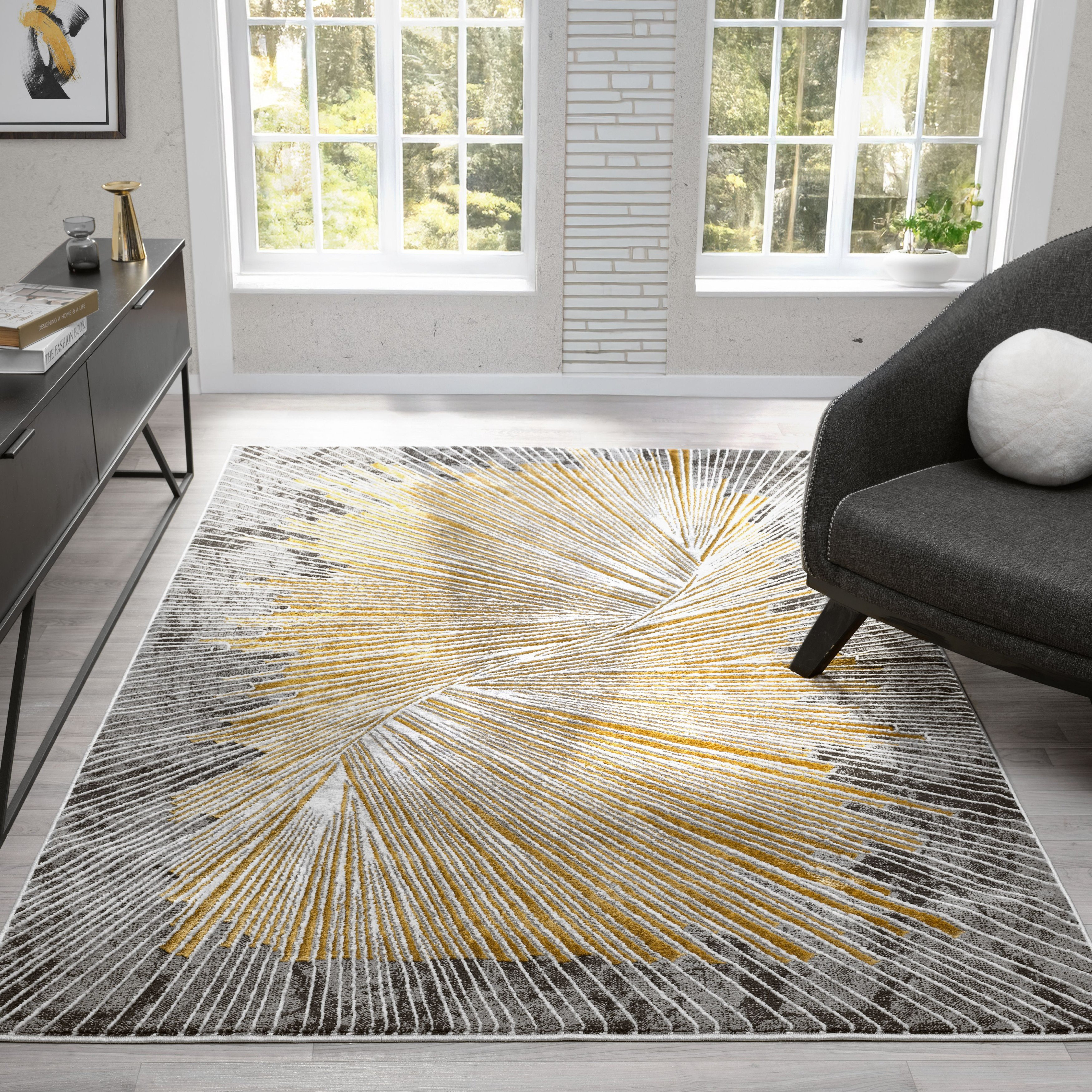 17 Stories MDA Rugs Kent Collection Geometric Dark grey with Gold and ...