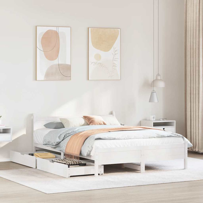 Andel Solid Wood Bed Frame, 140 x 199 cm, White, Yes